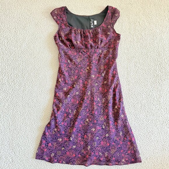 All That Jazz Dress Purple Pink Gold Floral Sheath Vintage Y2K - Picture 1 of 9